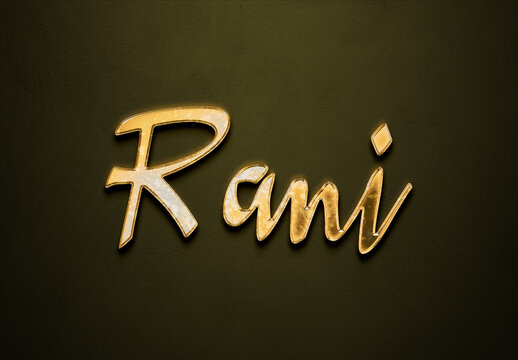 Old gold text effect of Hindi name Rani with 3D glossy style Mockup.