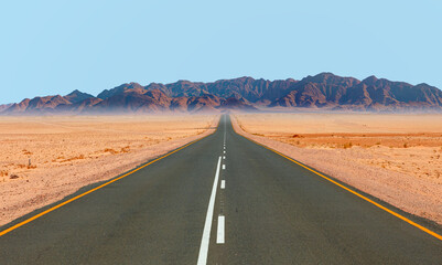 National Park with empty asphalt road - Namib desert , Namibia