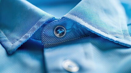 A detailed close-up of a neatly folded blue business shirt.

