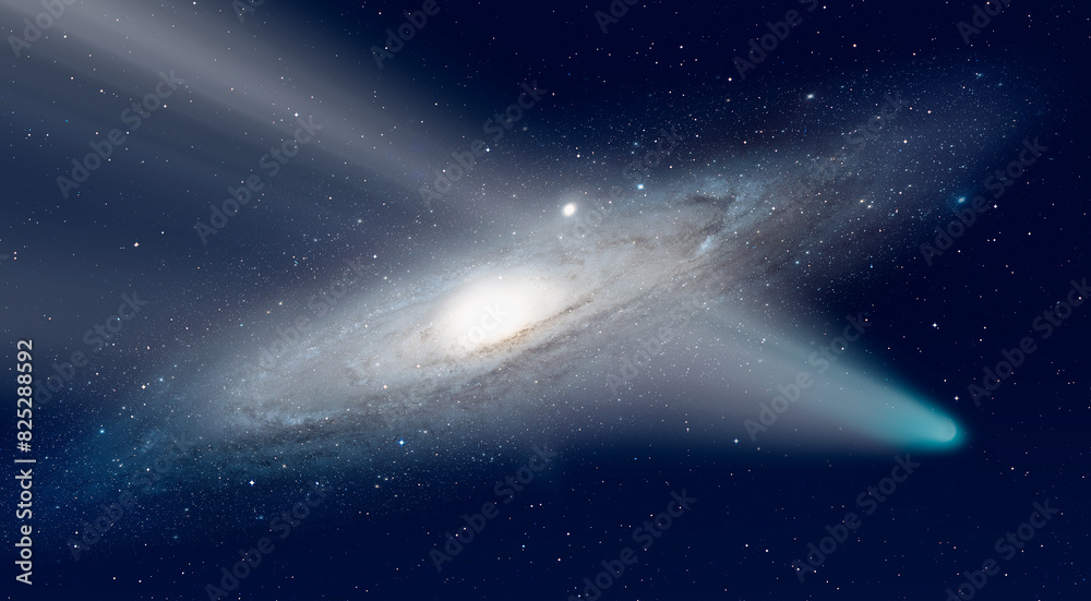 Poster Comet on the space with Andromeda galaxy in the background  