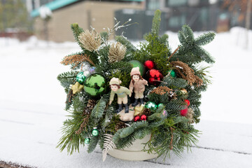 Potted Plant Adorned With Christmas Decorations