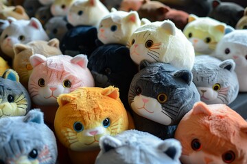 Obraz premium many kawaii fluffy plush squishy cats