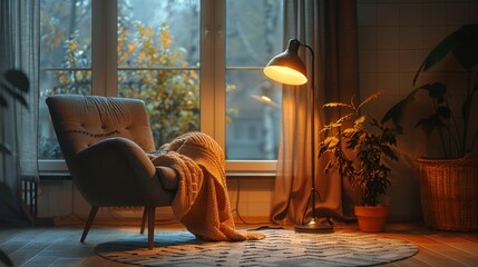 create a cozy reading corner with a floor lamp and warm led light for relaxation in a modern living room interior design
