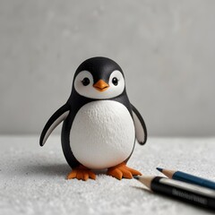 A playful and adorable kawaii penguin waddling on a white background 17
