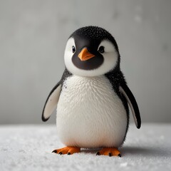 A playful and adorable kawaii penguin waddling on a white background 16
