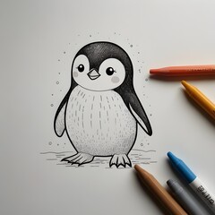 A playful and adorable kawaii penguin waddling on a white background 14