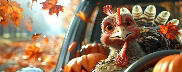 Hilarious Thanksgiving Turkey Taking a Joyride in a Car