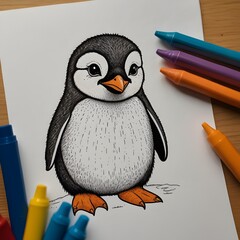 A playful and adorable kawaii penguin waddling on a white background 13