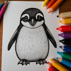 A playful and adorable kawaii penguin waddling on a white background 11