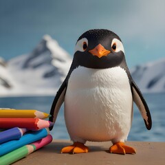 A playful and adorable kawaii penguin waddling on a white background 7