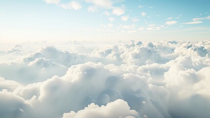 A serene morning sky filled with large, fluffy white clouds.


