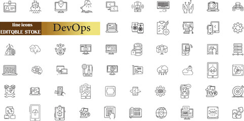 DevOps line icons set. DevOps outline icons with editable stroke collection