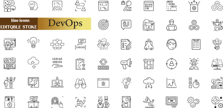 DevOps line icons set. DevOps outline icons with editable stroke collection