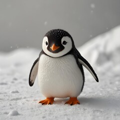 A playful and adorable kawaii penguin waddling on a white background 2