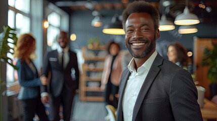 Lifestyle portrait of diverse young people smiling warmly in a cozy conference room, showcasing various cultures. Natural and positive private meeting with a close, intimate composition