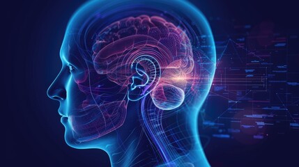 Diagram of the auditory pathway explaining hearing disorders copy space, medical theme, realistic, overlay, doctors office as backdrop