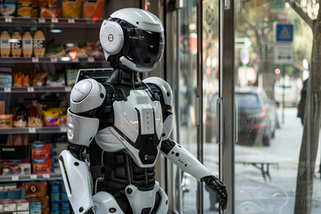 Humanoid robot delivering groceries, showcasing future automation