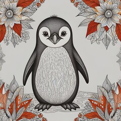A playful and adorable kawaii penguin waddling on a white background  1
