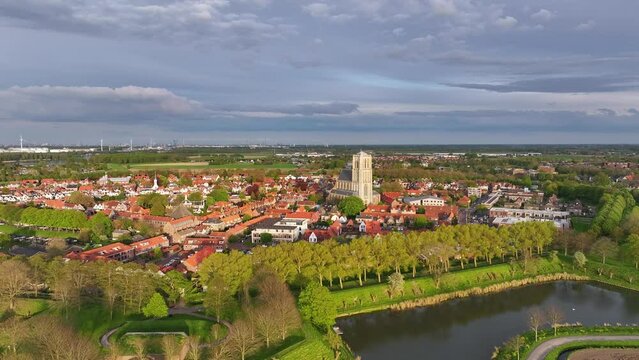 Standing above Brielle skyline, Brielse Dom Church, South Holland landmark