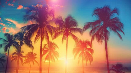 Palm trees at a California beach against the sky.


