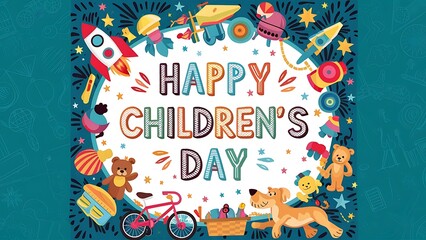 Playful Wishes: Happy Children's Day Illustration	