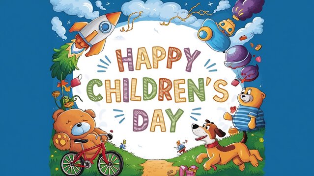 Playful Wishes: Happy Children's Day Illustration	