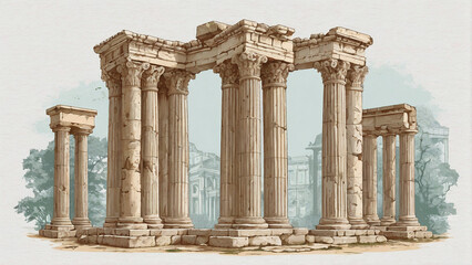 Obraz premium Temple ruins in an ancient citys Illustration 