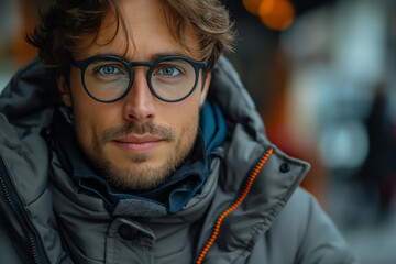 Obraz premium ein Mann in grauer Jacke und Brille