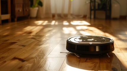 Robotic vacuum cleaner on the floor.

