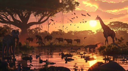 Various Animal Illustrations Safari Africa 8K
