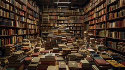 Fototapeta premium Cropped view of a vintage library filled with books.