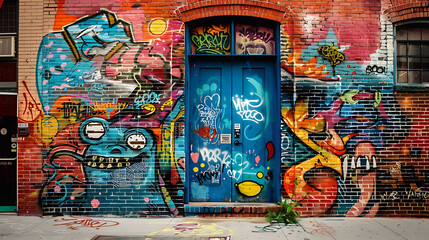 Graffiti art on the walls, decorations that create beauty for buildings
