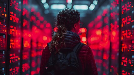 Illustrate an IT specialist monitoring server status after an application crash