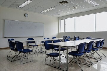 Educational classroom setup with a solid white background