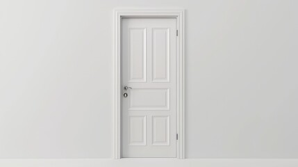 Closed white door on a white backdrop.

