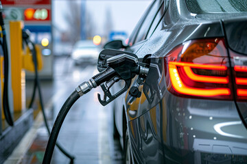 Fuel tap close-up, refueling the car at a gas station
