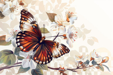 Ethereal Beauty: Butterfly and White Flowers