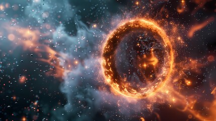 Fototapeta premium A scene of a particle smoke ring, with a background of particles of matter and energy