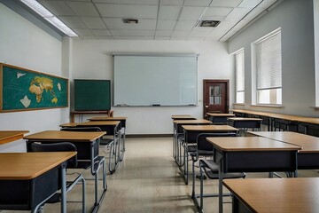 Educational classroom setup with a solid white background