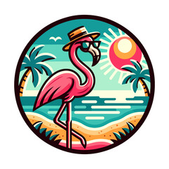 flamingo beach badge illustration for t shirt or sticker
