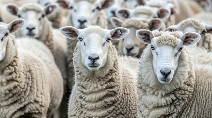 Fototapeta premium Flock of sheep staring in the same direction.