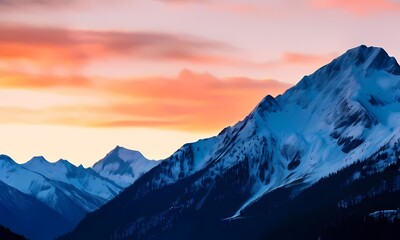 Fototapeta premium Snowy mountains under blue sky, Ai generated