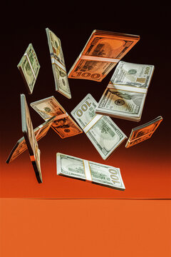 Levitating Cash Bundles Of US Dollars