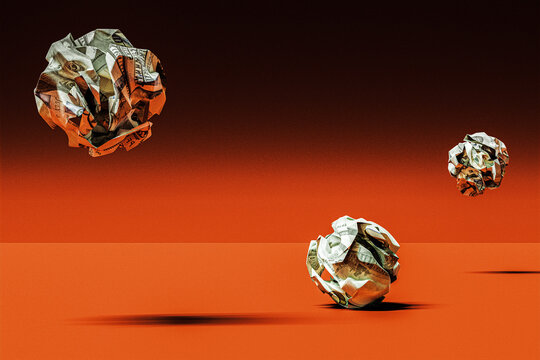 Three Crumpled Bills in the Air / $100