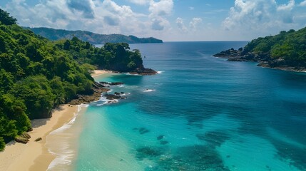 Obraz premium Aerial View of Pristine Kata Noi Beach in Thailand Showcasing a Hidden Tropical Paradise