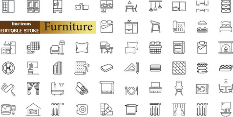 Furniture line icons set. Furniture outline icons with editable stroke collection