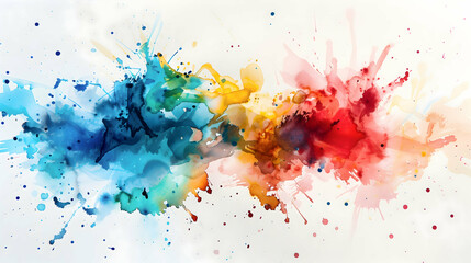 Fototapeta premium Vibrant Colorful Paint Splashes on White Background, Abstract art featuring vibrant and dynamic colorful paint splashes on a white background, showcasing creativity and energetic expression