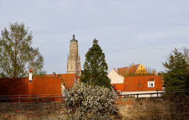 a beautiful ancient Bavarian town of Noerdlingen with its half-timbered houses and Saint George's...