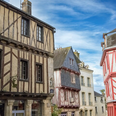 Vannes, beautiful old half-timbered houses in the medieval center, city in Brittany
