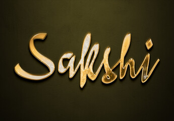 Old gold text effect of Hindi name Sakshi with 3D glossy style Mockup.